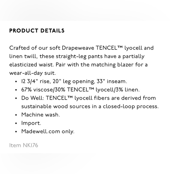 Madewell The Tall Neale Straight-Leg Pant in Drapeweave, Dried Rose, Size 4 Tall - Picture 12 of 12